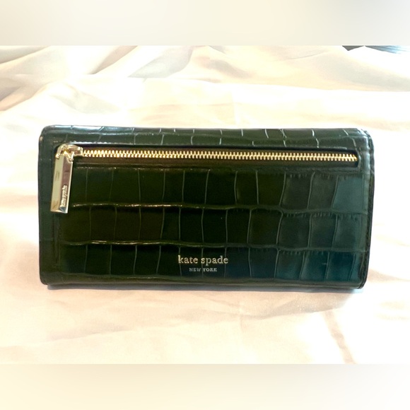 Kate Spade Deep Green Crocodile-Embossed Wallet with Gold Hardware NWOT - Picture 11 of 17